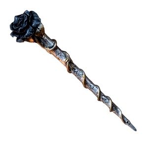 DISCONTINUED!!!  Alchemy Gothic Black Rose Wiccan Magick Scepter Resin Wand 11"